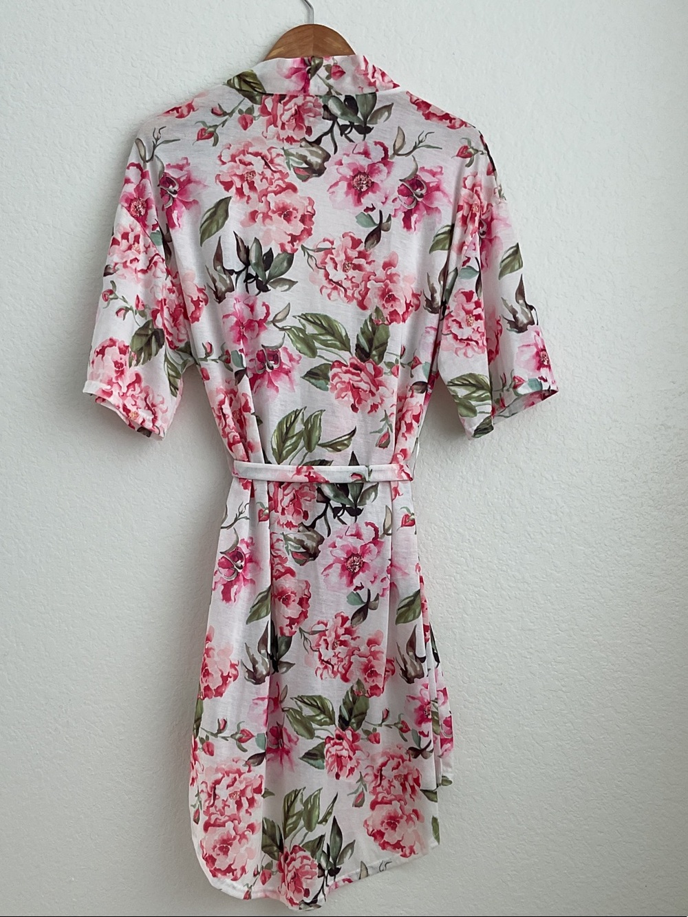 Show Me Your MuMu Pink Floral Wrap Robe with Green Leaf Print - Picture 3 of 6